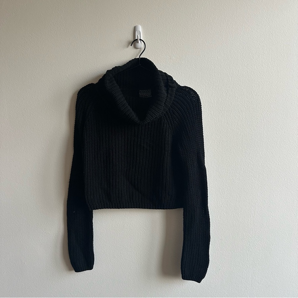 Black Cowl Neck Cropped Sweater